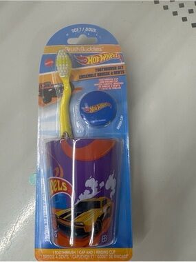 Hot Wheels Kids Toothbrushing Set - Yellow & Purple